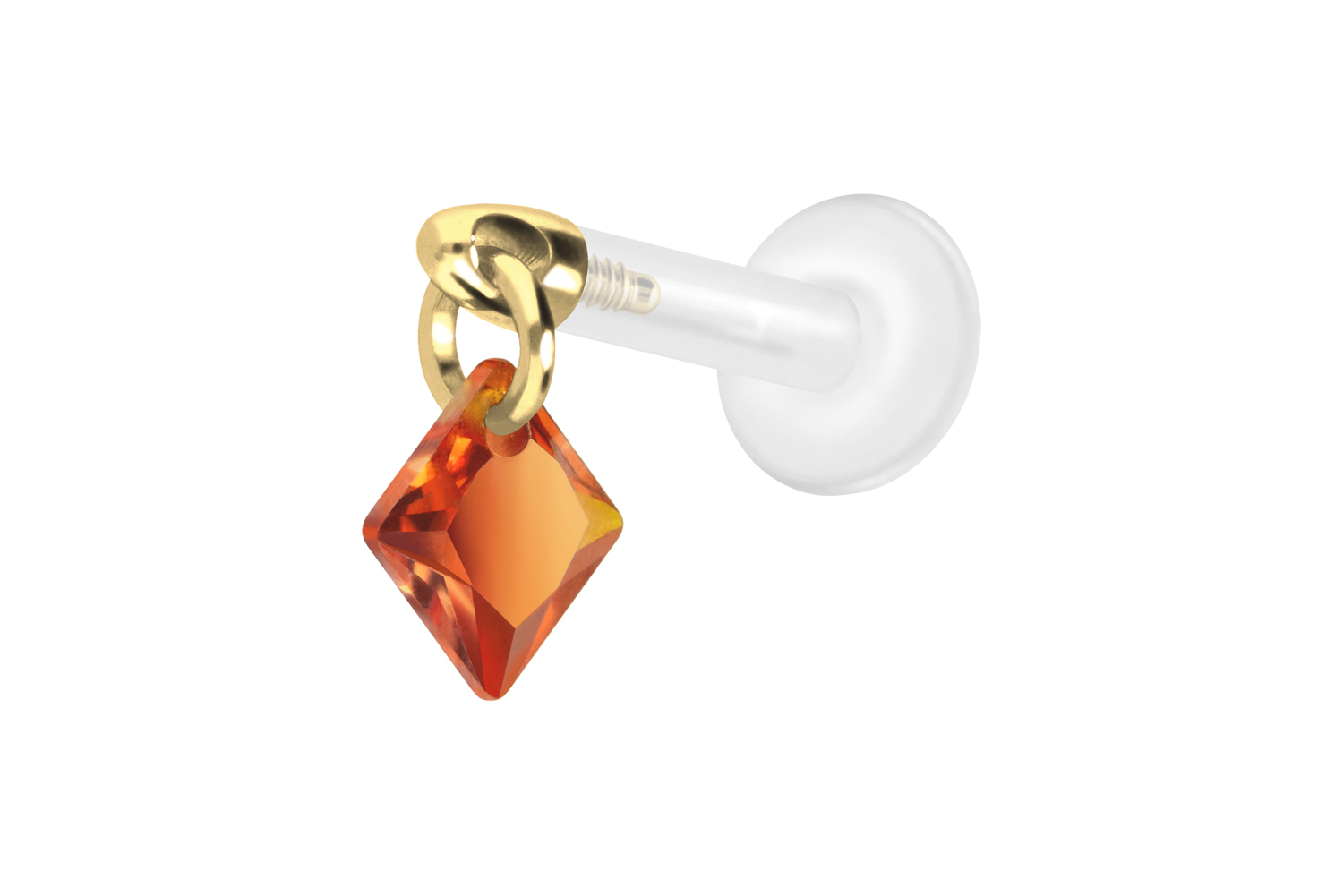 PTFE Labret Piercing mit Innengewinde + Titan-Aufsatz KRISTALLQUADRAT